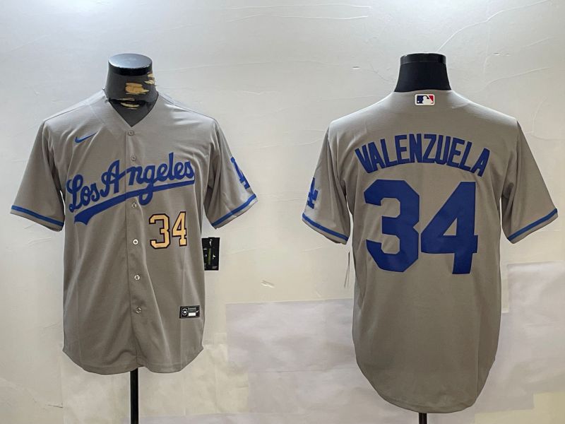 Men Los Angeles Dodgers 34 Valenzuela Grey Game 2024 Nike MLB Jersey style 10296